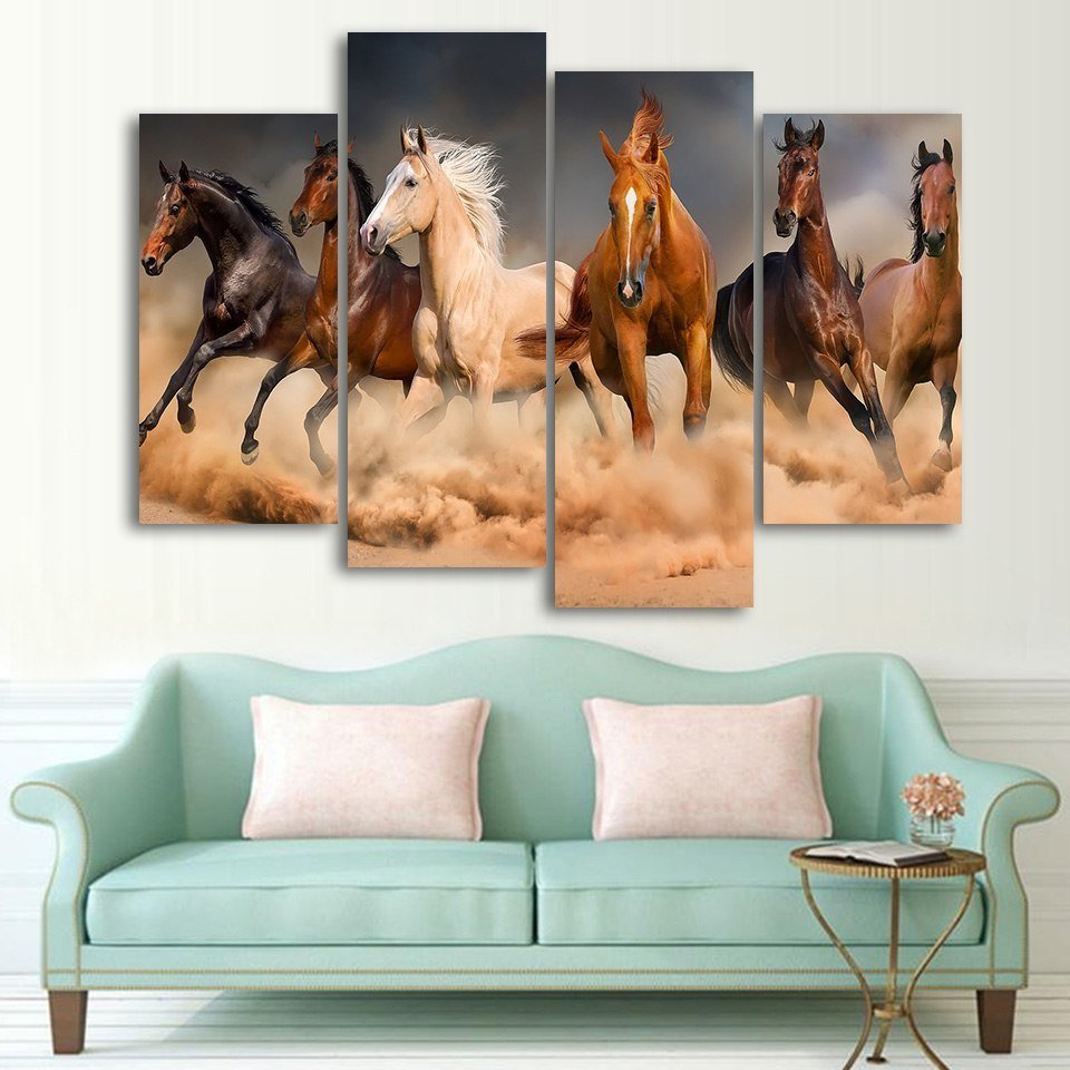 Single Bedside Abstract 7 Running Horses Canvas Painting For Living Room