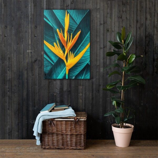 Tropical green leaf & yellow flower canvas wall art | plants canvas print