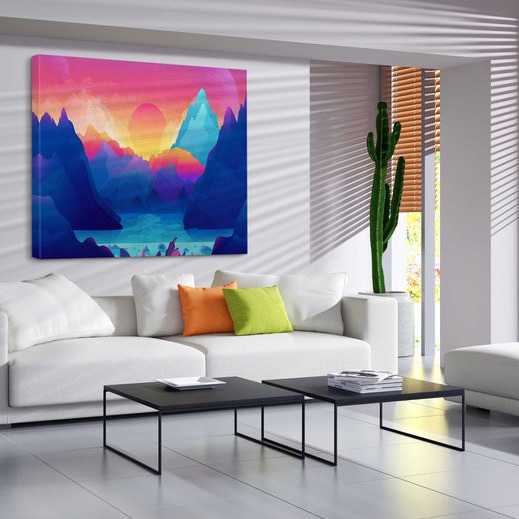 Colorful mountain canvas art | sunrise illustration canvas print | Home decor for kids room, school and gifts