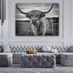 Highland Cow Neutral Canvas Wall Art HD