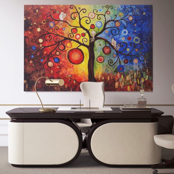 Large abstract tree with birds sitting oil painting reproduced on canvas wall art