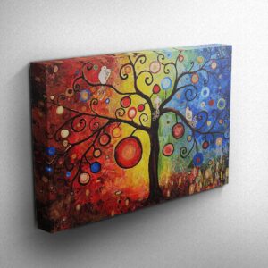 Large abstract tree with birds sitting oil painting reproduced on canvas wall art