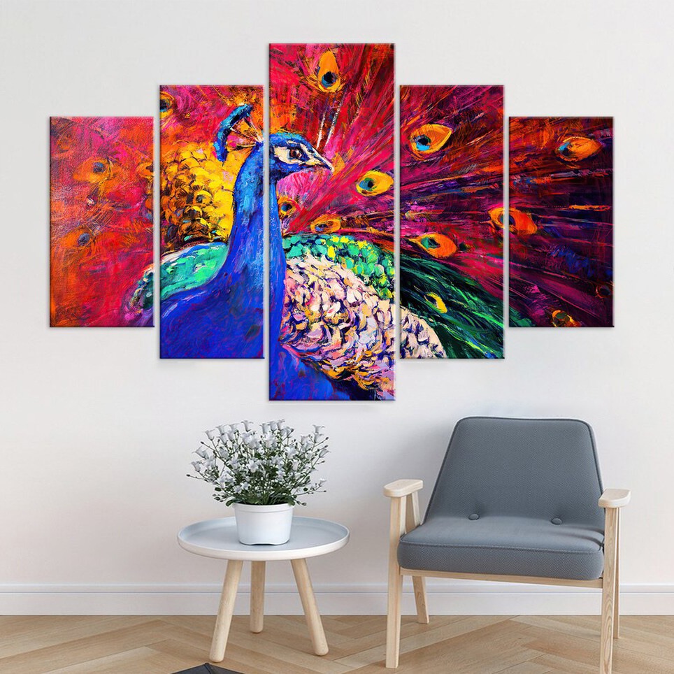 Ready To Hang Animal Wall Art Home Decor Beautiful Peacock Canvas Print Set 