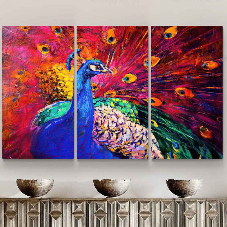 Blue Forest Peacock Red Portrait Animal Canvas Wall Art Large Picture Prints 