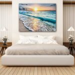 Relaxing Sea beach and white sand at sunset canvas print | Ocean wall art | Print Decor for Home & Office Decoration