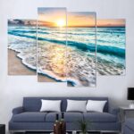 Relaxing Sea beach and white sand at sunset canvas print | Ocean wall art | Print Decor for Home & Office Decoration