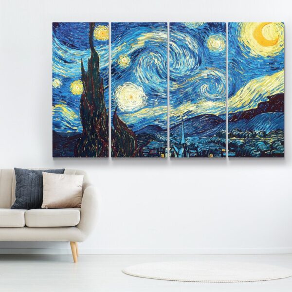 Van Gogh Starry Night Wall Art | Beautiful moonlight painting and night sky canvas print | blue and yellow wall art