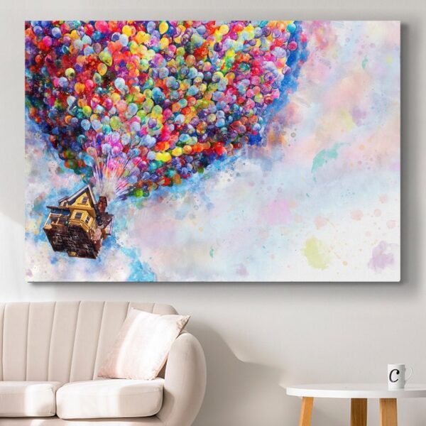 Up pixar painting of flying house and million balloons | modern wall art print