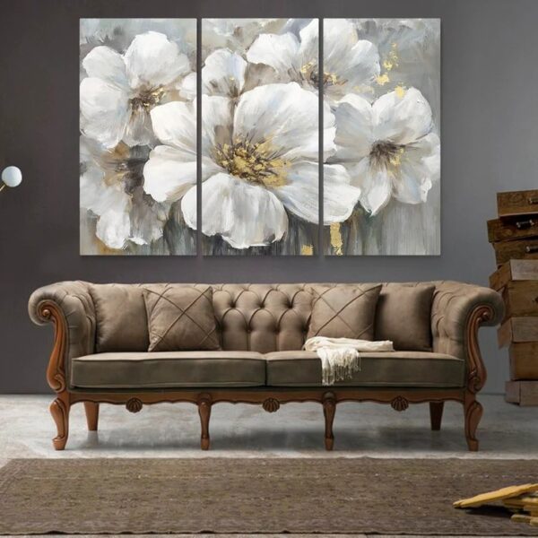 White Flowers abstract painting wall art on canvas | watercolor style | Flower Art Decor | living room & bedroom decor