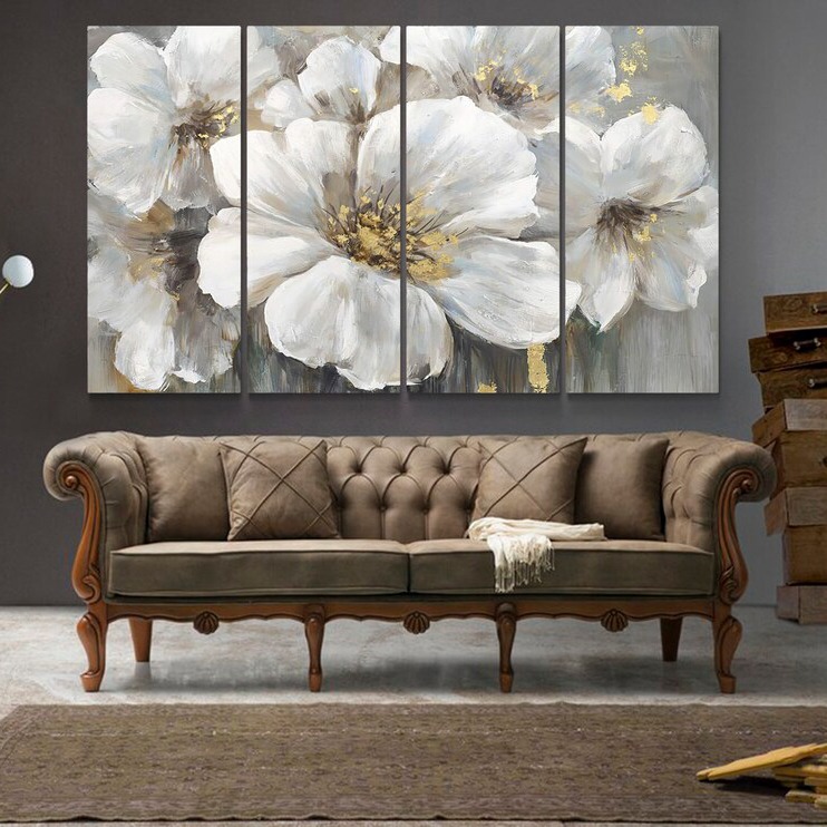 White Flowers abstract painting wall art on canvas | watercolor style | Flower Art Decor | living room & bedroom decor