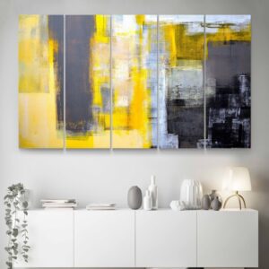 Yellow and Grey wall art. Digital canvas print of an abstract and contemporary art style.