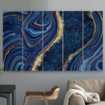 Abstract Blue and Yellow Gold Canvas Wall Art Marble Painting
