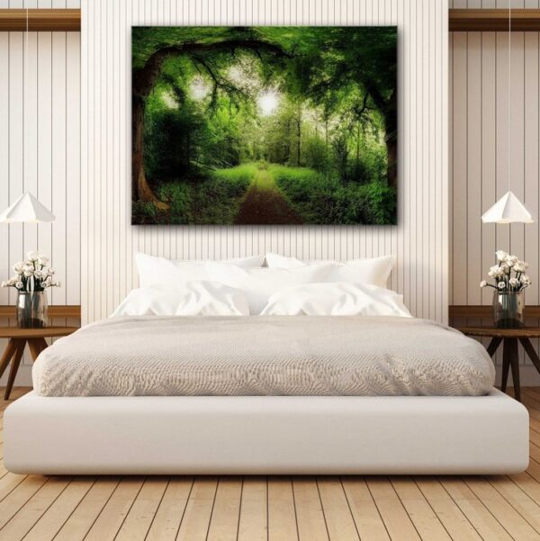 Beautiful Summer Green Forest and a Serene Road Path going through it Canvas Wall Print