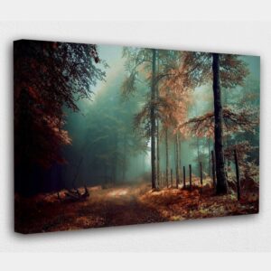 Beautiful Road in Autumn in Forest with Mystical Fog Canvas art