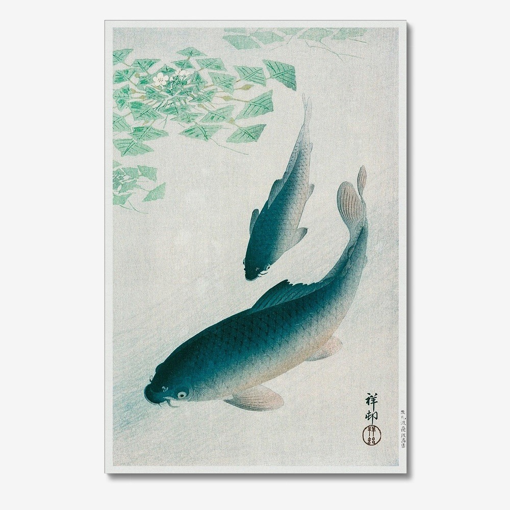 Blue Japanese Koi Fish Print Minimalist Style Canvas Print