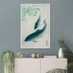 Blue Japanese Koi Fish Print Minimalist Style Canvas Print