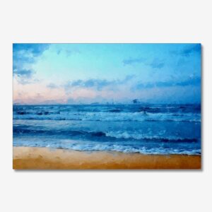 Blue tone beach painting canvas print