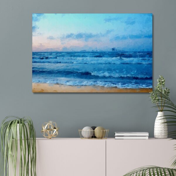 Blue tone beach painting canvas print