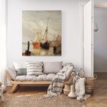Vintage Boats on a River side Canvas Painting Wall Art