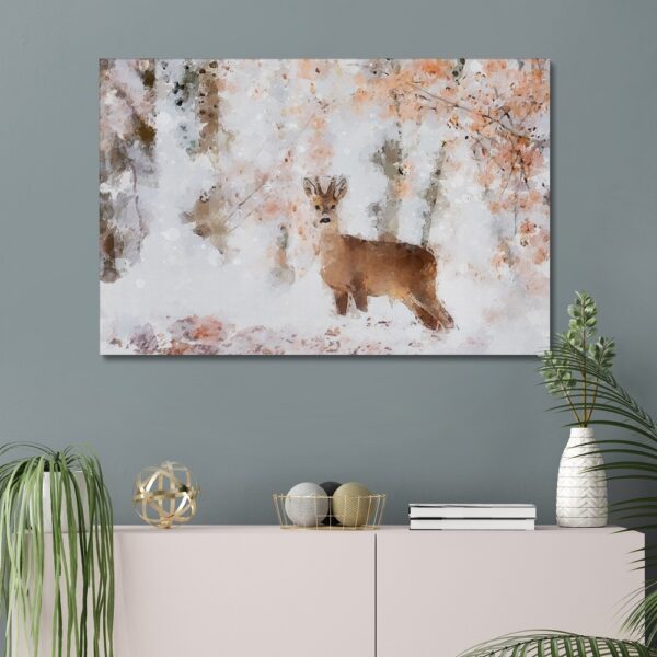 Christmas Deer in Winter Forest Art Painting on Canvas