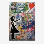 Contemporary Urban Graffiti Art fusion of Mr. Brainwash’s Follow your dreams and Banksy’s Girl with Red Balloon