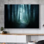 Dark Forest Pathway with Dense Fog Canvas Wall Art