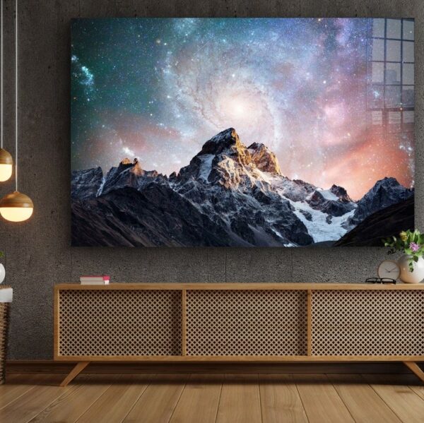 Fantasy Starry Sky over Snow Capped Mount Ushba Meyer Mountain Canvas Wall Art
