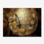 Golden butterfly and orbs wall art