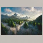 Lush Evergreen Forest Art Surreal Painting on Canvas