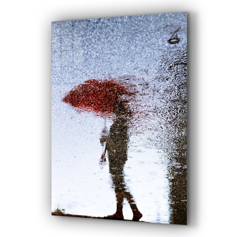 Silhouette of a Woman with Red Umbrella on a Beautiful Rainy Day Canvas Art