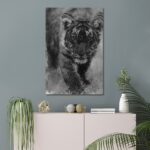 Tiger approaching painting black and white canvas wall art