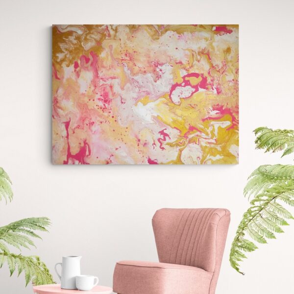 Yellow and Pink Abstract Painting Canvas Art
