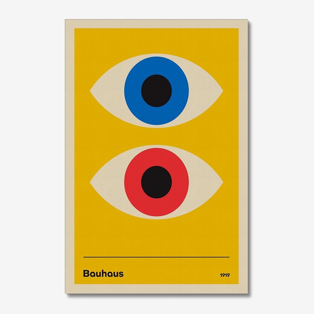 Bauhaus Poster on Canvas – Geometric Eyes on mustard background wall art