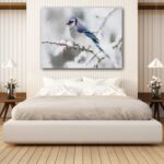 Painting of Bird sitting on the branch in Winters near Arctic in Scandinavian Country