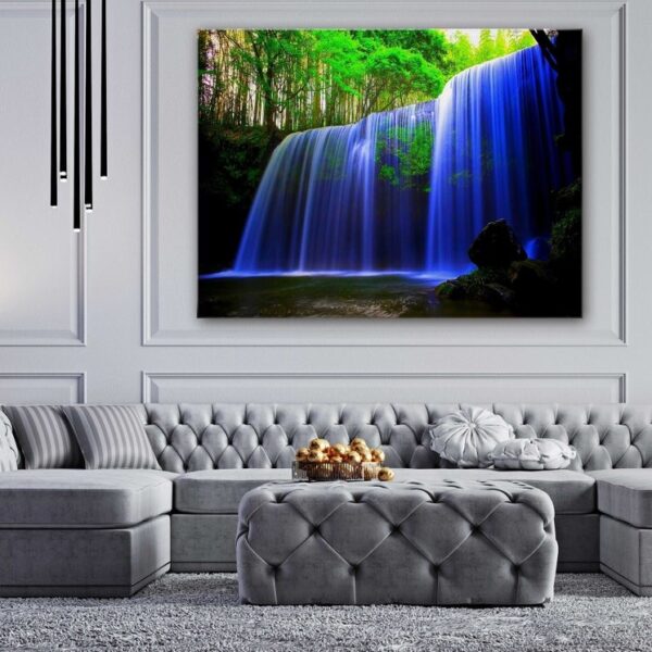 Amazing Blue Glowing Water Nature Waterfall Canvas Wall Art Print