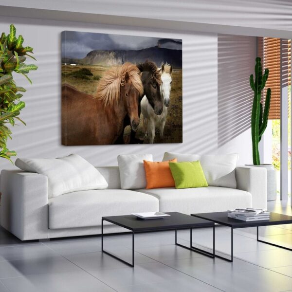 Portrait of 3 Horses (Brown, Black and White) Canvas Wall Art Print