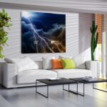 Powerful Lightning Strike through Dense clouds Canvas Wall Art Print