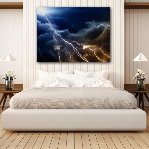 Powerful Lightning Strike through Dense clouds Canvas Wall Art Print