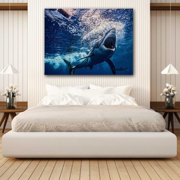 Underwater White Shark Aggressive Canvas Wall Print