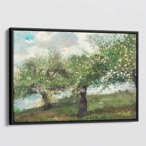 Girl picking apple blossoms